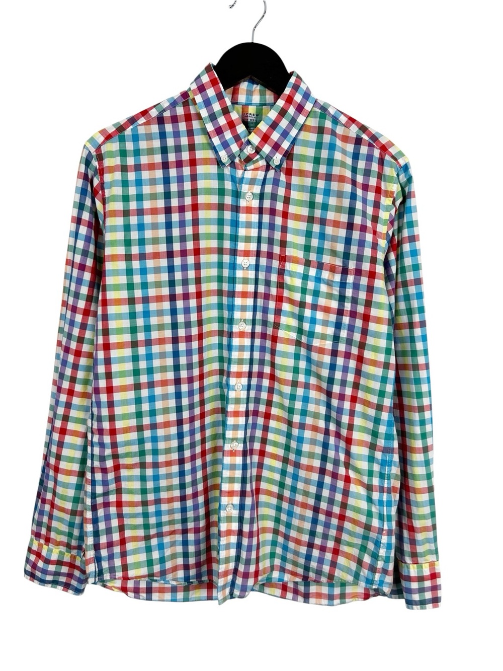 J. Crew Light Weight Button Down Dress Shirt Men's Size Medium Rainbow Gingham